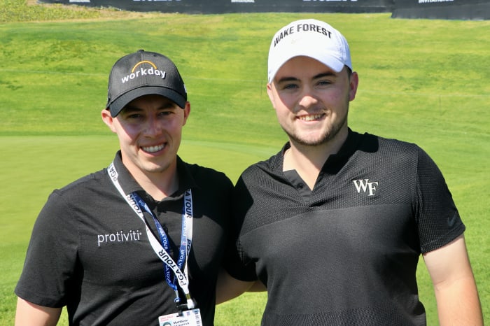 PGA Tour pro Matt Fitzpatrick (left) teed off with younger brother, Wake Forest University senior Alex Fitzpatrick (right), in the pro-am-style Genesis Invitational Collegiate Showcase at the Riviera Country Club in Southern California on Feb. 14.